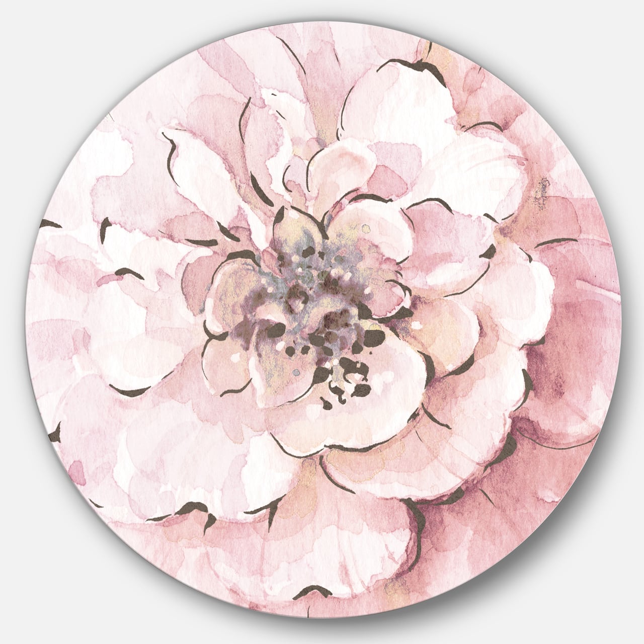 Designart - Indigold Shabby Peonies Pink - Shabby Chic Metal Circle Wall Art
